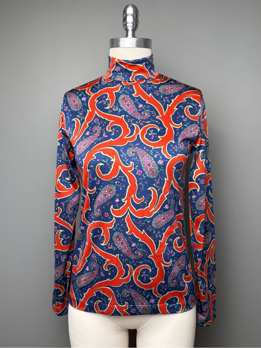 Vintage 70's Profile Ski Wear Paisley Mock Neck Long Sleeve Base Layer Shirt XS